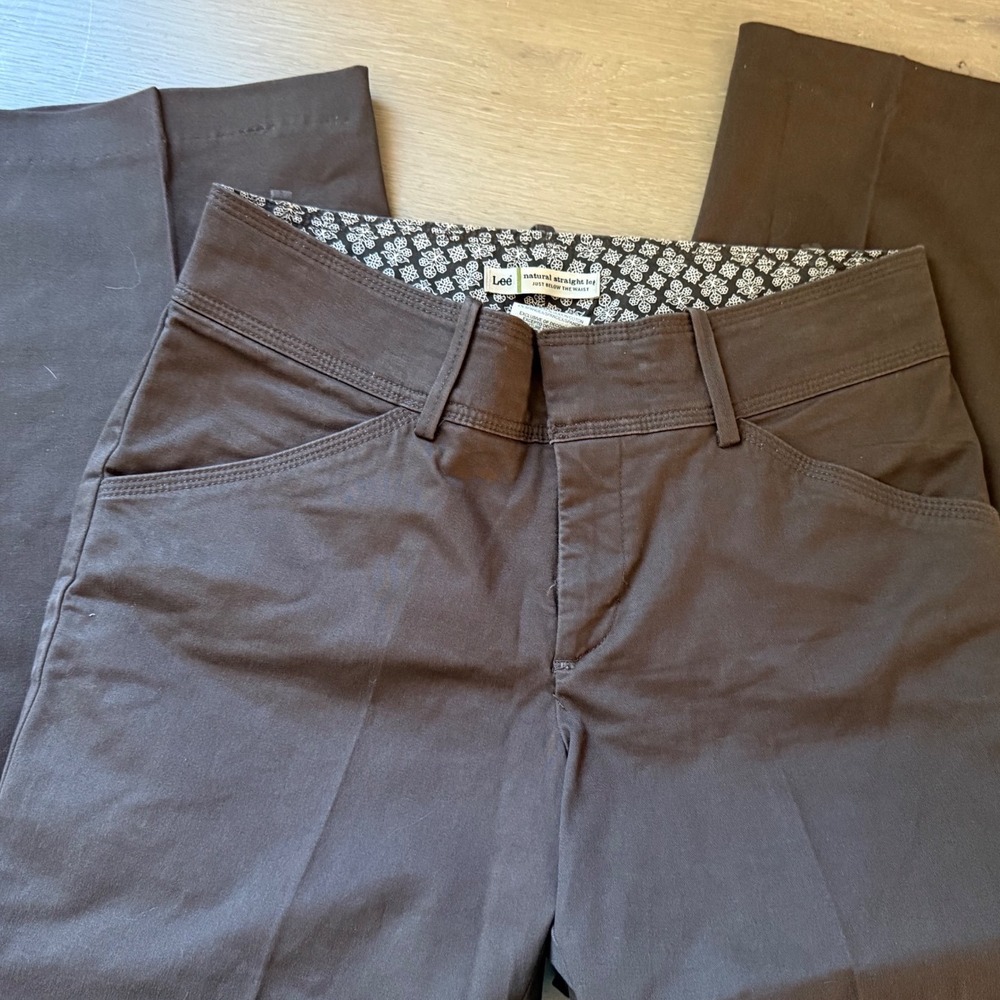 Lee Natural Straight Leg Pants Dark Brown Chocolate 4 Petite 465942D Crop/Ankle